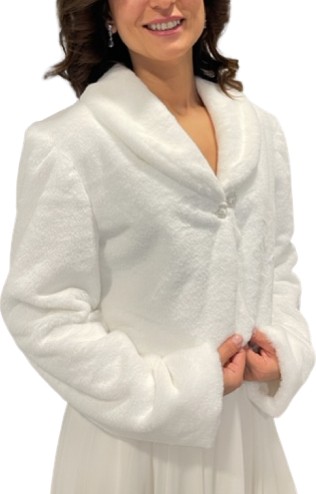 New in Style Newin Style Beyaz Gelinlik Model Taş Broşlu Gelin Kürk Etol Bolero M1