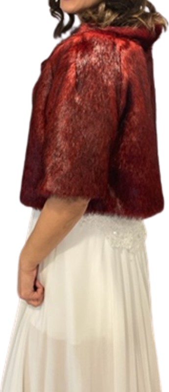 New in Style Newin Style Yarım Kollu Kristal Taş Broşa Sahip Gelin Etol Kürk Bolero görsel 2