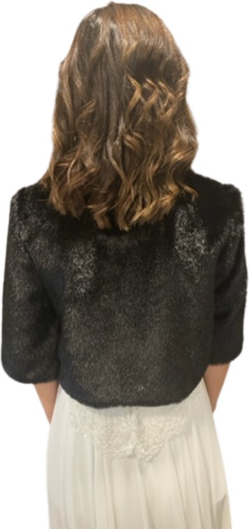 New in Style Newin Style Yarım Kollu Broş Detaylı Gelin Etol Kürk Bolero Siyah görsel 2