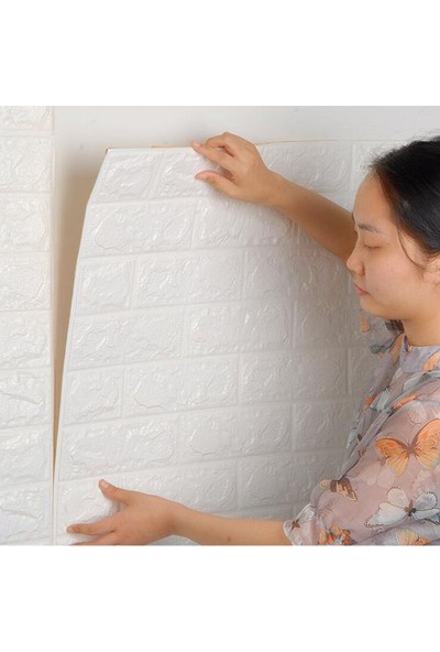 BienHome Bien Home 50 x 50 cm 0,27 M² Kendinden Yapışkanlı Duvar Kağıdı Esnek Köpük Paneli 3D Boyutlu Tuğla Desen Beyaz