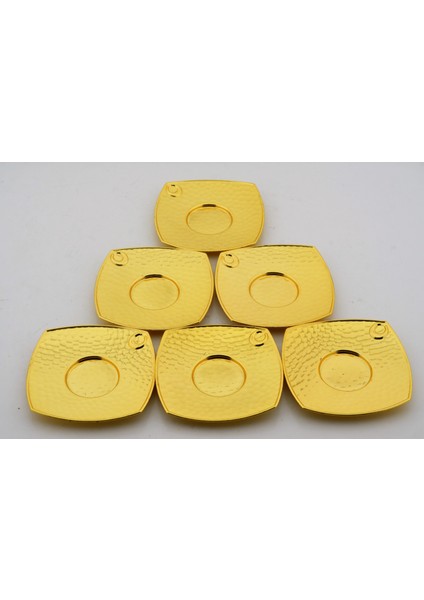 Metal 6 Kişilik Altın Renkli Dövme Kare Çay Tabağı fiyatları