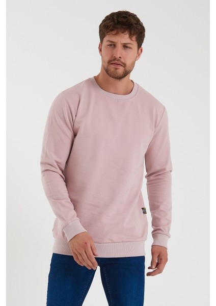 Erkek Pudra Bisiklet Yaka Basic Pamuklu Sweatshirt 9Y-5200177-004-1