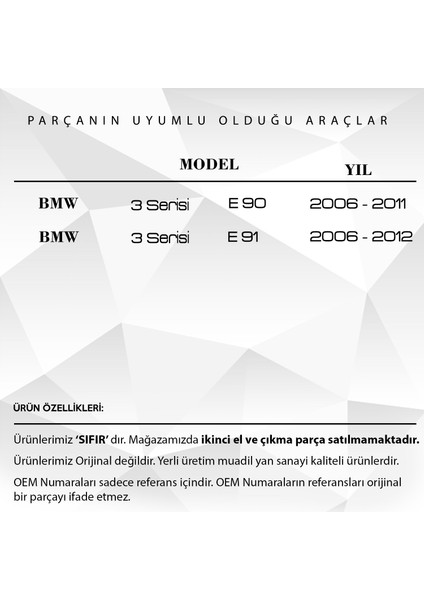 Bmw E90, E91 Için Iç Sol Kapı Kolu Alt Tutamağı - Gri