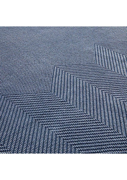 Zigzag Saf Pamuk Dekoratif Yıkamalı Halı 150X200 cm Marin Mavi