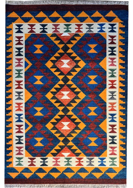 Cotton 560 Etnik Eskitme Desenli Dokuma Taban Çok Renkli Kilim