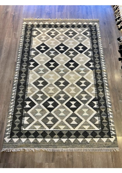 Cotton 564 Etnik Eskitme Desenli Füme Beyaz Dokuma Taban Kilim