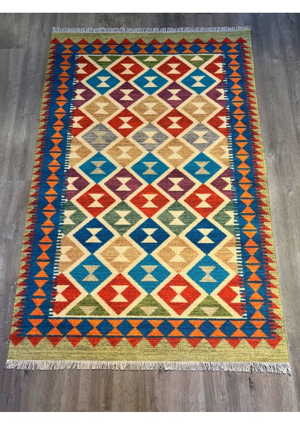 Cotton 561 Etnik Eskitme Desenli Dokuma Taban Çok Renkli Kilim