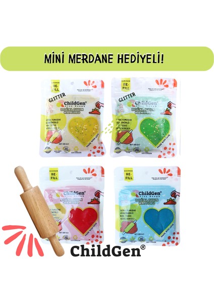 Doğal Oyun Hamuru Mini Merdane 4'lü Set 4 x 125 gr Vakumlu Kartuş Paket - Ecopack-Refill