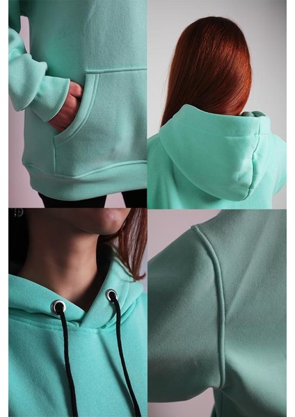 Oversize Hoodie Rock And Roll Themed Turquoise