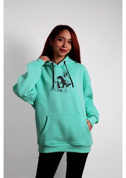 Oversize Hoodie Mia Wallace Printed Turquoise
