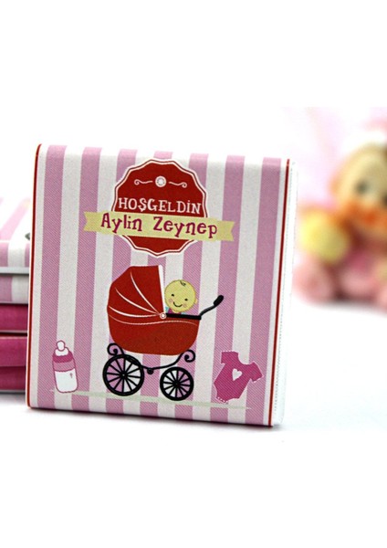 Hoşgeldin Kız Bebek Çikolatası Isim Yazılabilen Hediye Çikolata KBK13 72 Adet