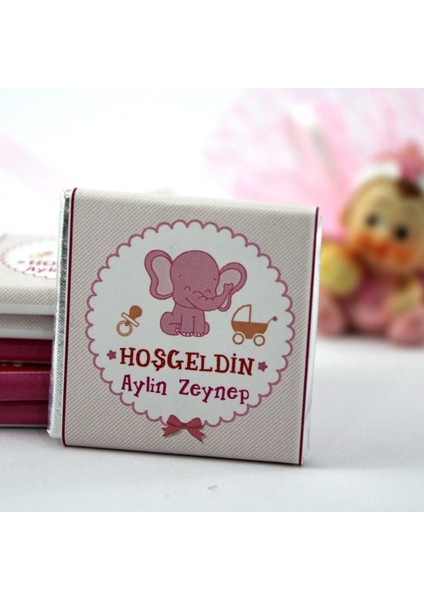 Hoşgeldin Kız Bebek Çikolatası Isim Yazılabilen Hediye Çikolata KBK15 48 Adet