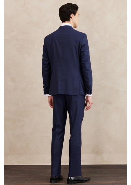 ALTINYILDIZ CLASSICS Erkek Lacivert Slim Fit Dar Kesim Mono Yaka Desenli Yelekli Smokin Takım fırsatları