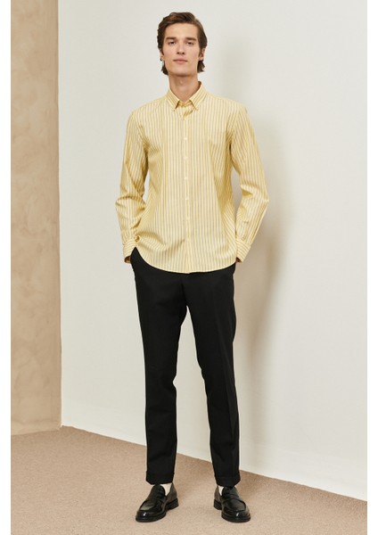 ALTINYILDIZ CLASSICS Erkek Sarı-lacivert Slim Fit Dar Kesim Düğmeli Yaka Çizgili Gömlek fiyatları