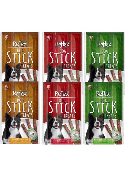 3 Çeşit Köpek Ödül Çubuğu Sticks 6'lı Paket 6 x 33 gr (Kuzu Etli, Tavuklu, Biftekli)