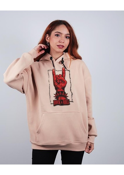 Oversize Hoodie Rock And Roll Themed Stone Color