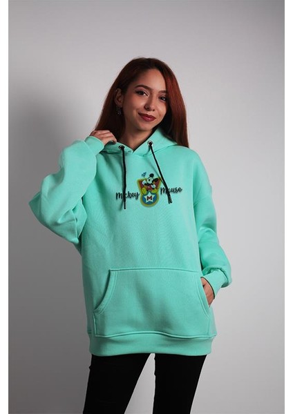 Oversize Hoodie Star Mickey Mouse Write Turquoise