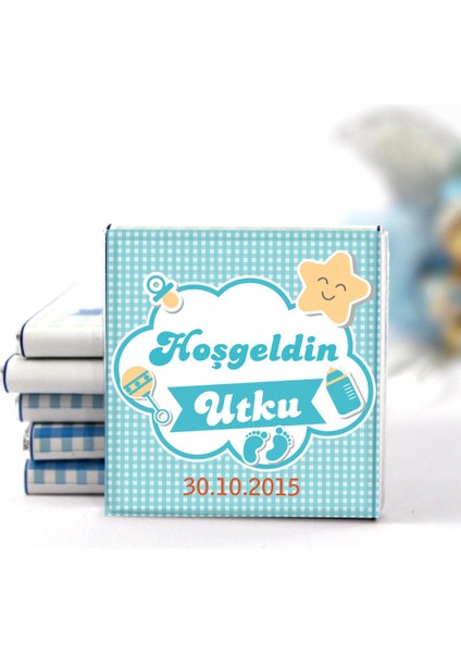 Hoşgeldin Bebek Çikolatası Isim ve Tarih Yazılabilen Hediye Çikolata Ebk4 72 Adet