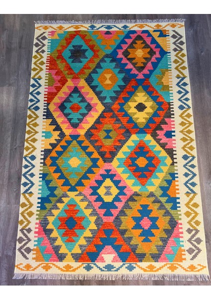 Cotton 562 Etnik Eskitme Desenli Pastel Tonlarda Dokuma Taban Kilim