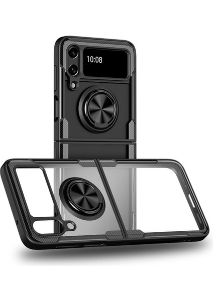 Samsung Galaxy Z Flip 3 Yüzük Standlı Plastik Kılıf - Siyah AL3165