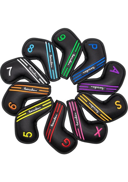 10 Adet Golf Demir Kafa Kapakları Golf Kulüpleri Için Ayarlanmış Ütüler Premium Pu Headcovers (Yurt Dışından)