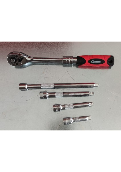 1/4 Uzatmalı Lokma Cırcır Kolu ve Rico 1/4 Uzatma Ara Kol 50 75 100 150 mm Takımı Seti