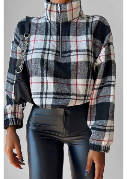Fermuarlı Dik Yaka Ekose Desen Sweat fırsatları