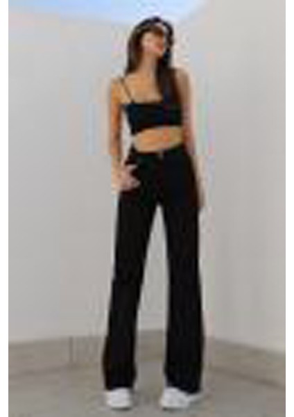 Kadın Marisa 90's Wide Leg Siyah Extra Yüksek Bel Jeans Likralı Bol Paça Kot Pantolon