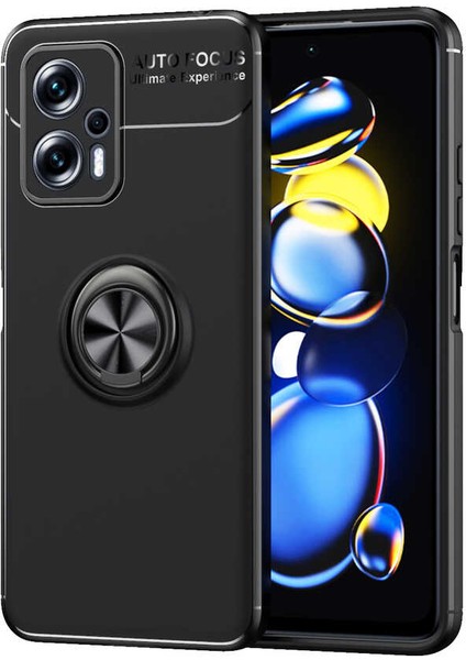 Xiaomi Poco X4 Gt Kılıf Ravel Silikon Yüzüklü Mıknatıslı Kamera Korumalı Siyah