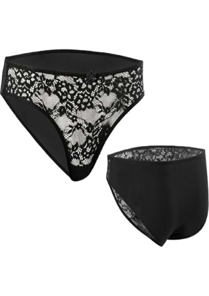 Kadın Önü Dantel Külot (4 Paket) E-2003 - Siyah - M