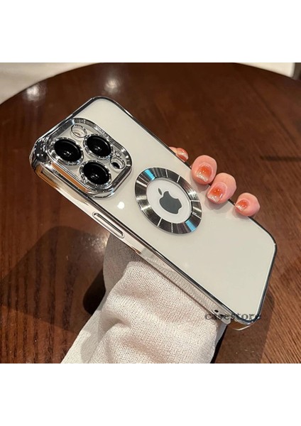 Apple iPhone 12 Uyumlu Kılıf Kamera Lens Üstü Kapalı Koruma Orta Logo Gösterir Arkası Şeffaf