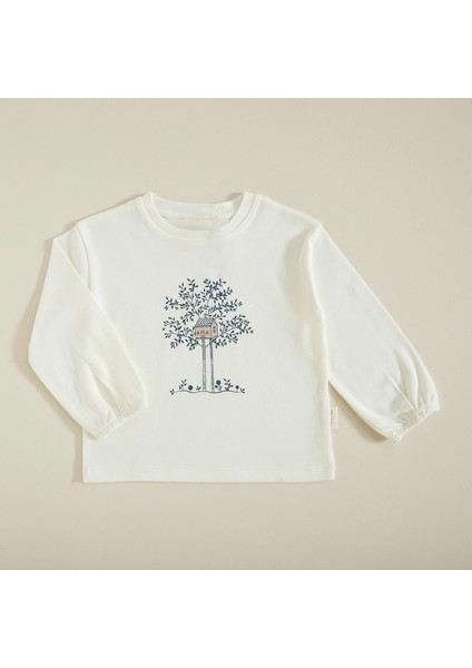 Tiny House Baskılı Sweatshirt Ekru