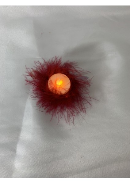 Bordo Tüylü Ledli Kına Mumları 12 Adet El Yapımı Parti Aydınlatması için Özel Tasarım fiyatları