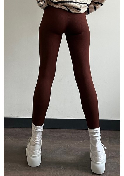 Kadın Bordo Yüksek Bel Dikişsiz Fitilli Tayt fiyatları