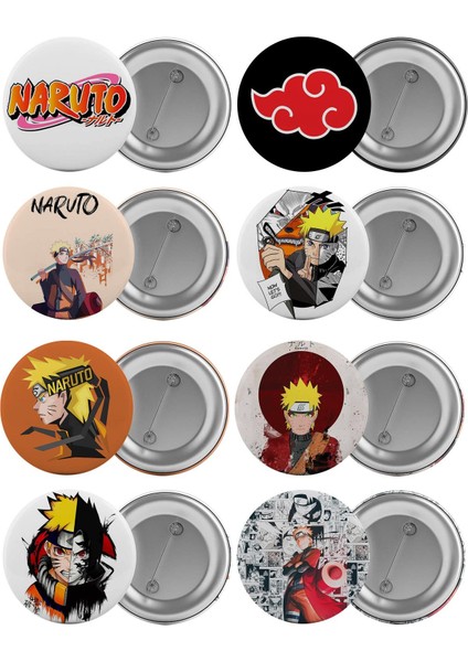 Naruto Çanta Rozeti Seti 8 Adet En Büyük Boy 5.8cm Iğneli Broş