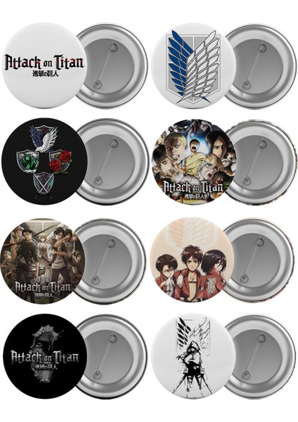 Titana Saldırı Çanta Rozeti Seti 8 Adet En Büyük Boy 5.8cm Iğneli Broş Attack On Titan