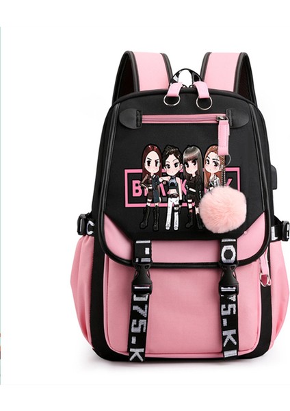 Gshopper Blackpink Temalı USB Şarjlı Sırt Çantası - Siyah / Sarı (Yurt Dışından)