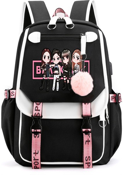 Gshopper Blackpink Temalı USB Şarjlı Sırt Çantası - Siyah / Sarı (Yurt Dışından)