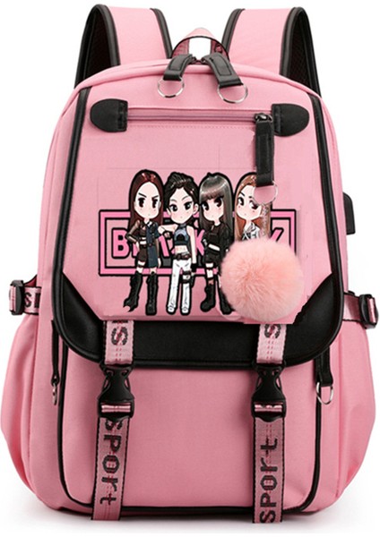 Gshopper Blackpink Temalı USB Şarjlı Sırt Çantası - Pembe (Yurt Dışından)