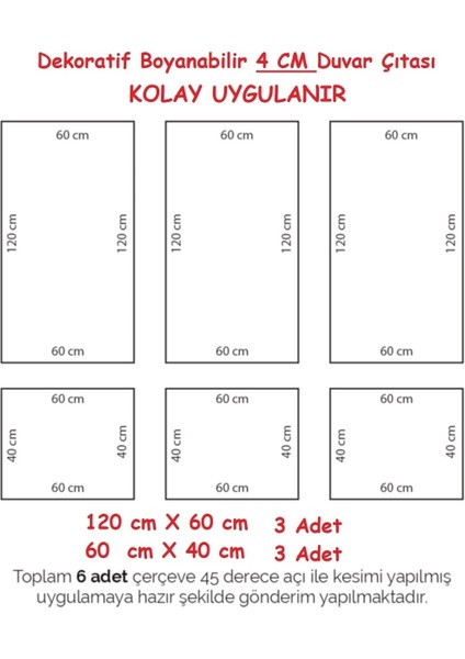 Dekoratif Boyanabilir 2,5 cm Duvar Çıtası 6 Adet Hazır Kesimli Çerçeve Paketi
