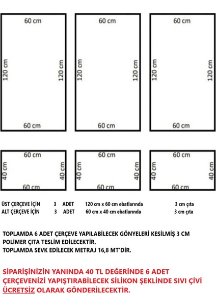 Dekoratif Boyanabilir 2,5 cm Duvar Çıtası 6 Adet Hazır Kesimli Çerçeve Paketi