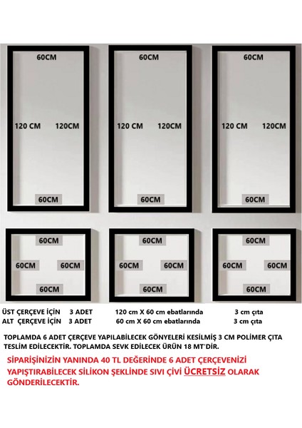Dekoratif Boyanabilir 3 cm Duvar Çıtası 6 Adet Hazır Kesimli Çerçeve Paketi