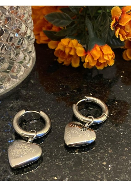 Aksesuarr Çarşısı Çelik Silver Sallantılı Kalp Küpe modelleri