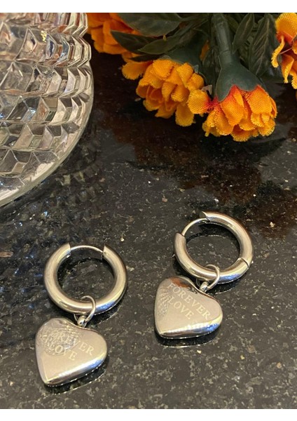 Aksesuarr Çarşısı Çelik Silver Sallantılı Kalp Küpe fırsatları