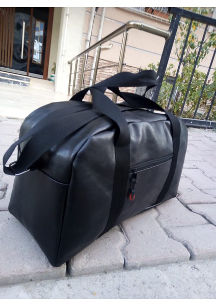 Nfystyle Orta Boy Unisex El ve Omuz Askılı Seyahat Çantası Fitness El Valizi Siyah Suni Deri modelleri