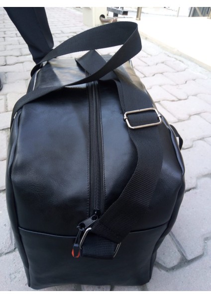 Nfystyle Orta Boy Unisex El ve Omuz Askılı Seyahat Çantası Fitness El Valizi Siyah Suni Deri fırsatları