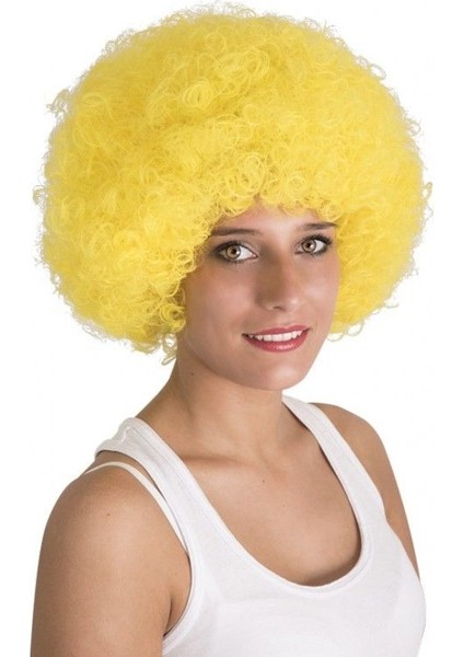 Sarı Renk Kıvırcık Afro Bonus Peruk (Clz)