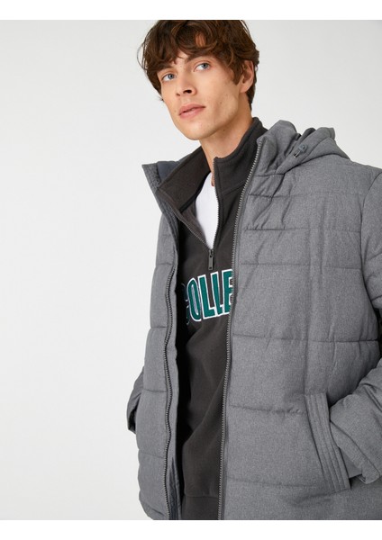 Anorak Puffer Coat Hooded Pocket Detailed