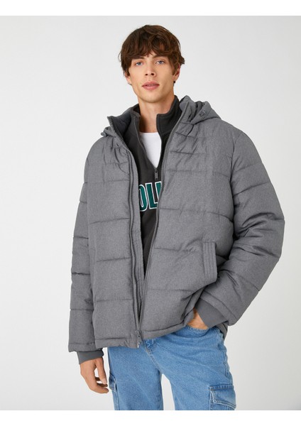 Anorak Puffer Coat Hooded Pocket Detailed