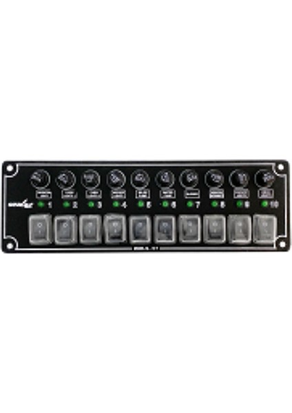 Marine 10 Anahtarlı Switch Yatay Panel 12-24v Sigorta Paneli